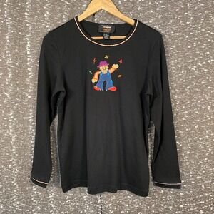 Vintage‎ Studio Treat Embroidered Halloween Scarecrow Shirt Fall Women's M